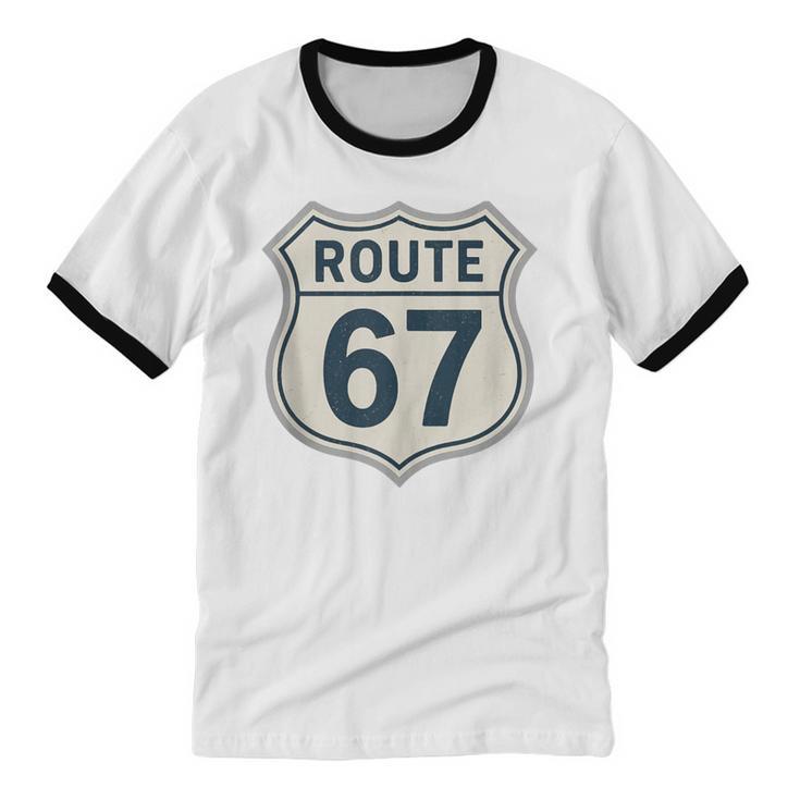 Retro Route 67 Highway Sign Vintage Road Nostalgia Unisex Cotton Ringer T-Shirt