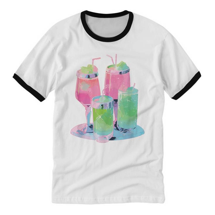 Retro Soft Drinks 80s 90s Nostalgia Cute Anime Aesthetic Tee Unisex Cotton Ringer T-Shirt