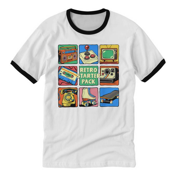 Retro Starter Pack 80s 90s Vintage Nostalgia Cassette Tape Unisex Cotton Ringer T-Shirt