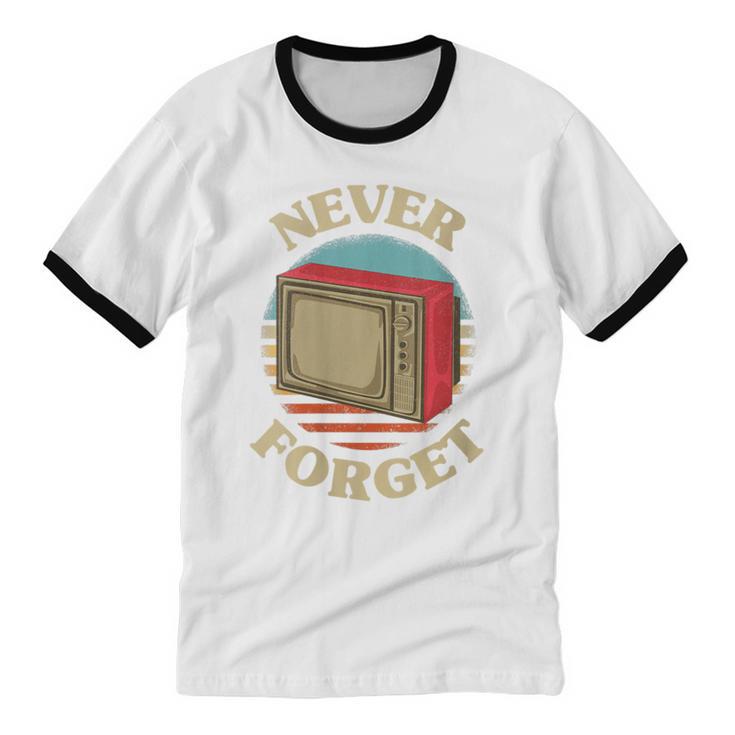 Retro TV Never Forget Nostalgia Vintage Unisex Cotton Ringer T-Shirt