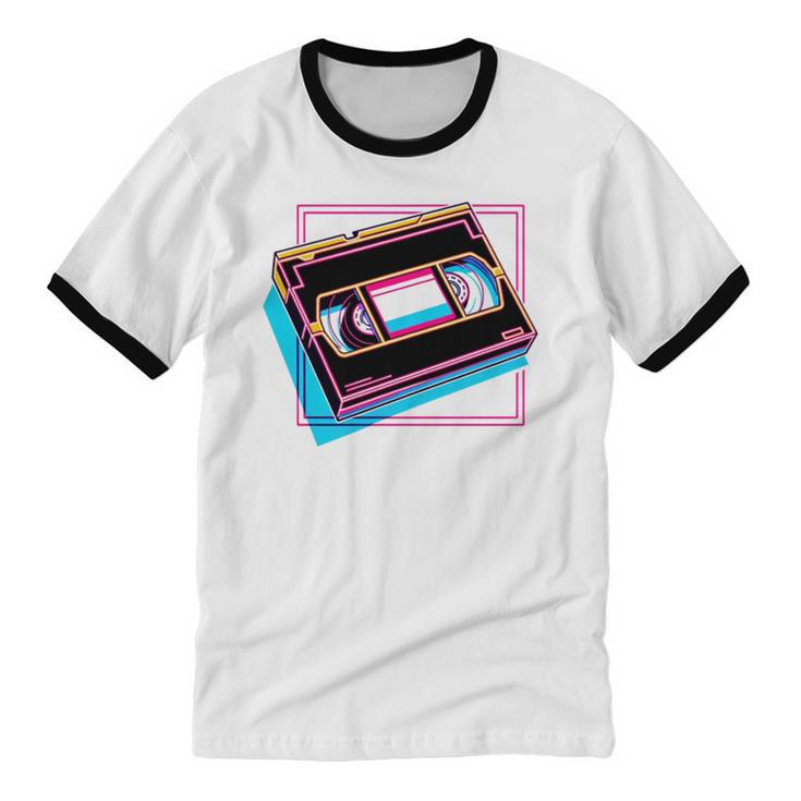 Retro VHS Vaporwave Video Cassette Nostalgia Geek Chic Unisex Cotton Ringer T-Shirt