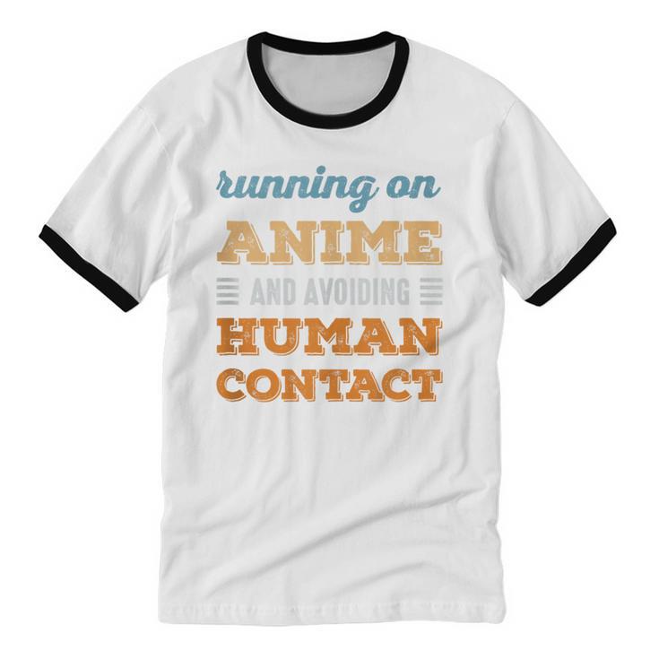 Running On Anime Social Introvert Humor Vintage Unisex Cotton Ringer T-Shirt