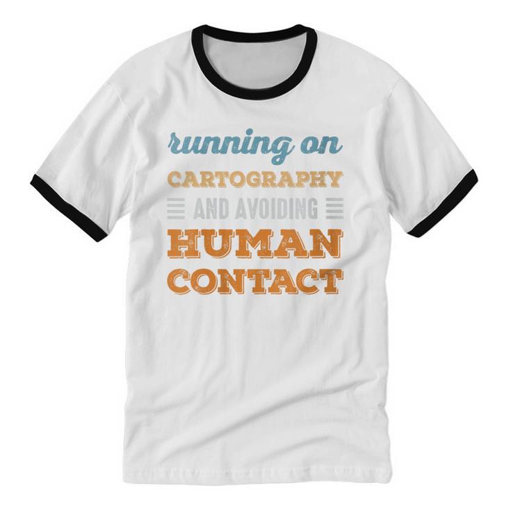 Running On Cartography Social Introvert Humor Vintage Unisex Cotton Ringer T-Shirt