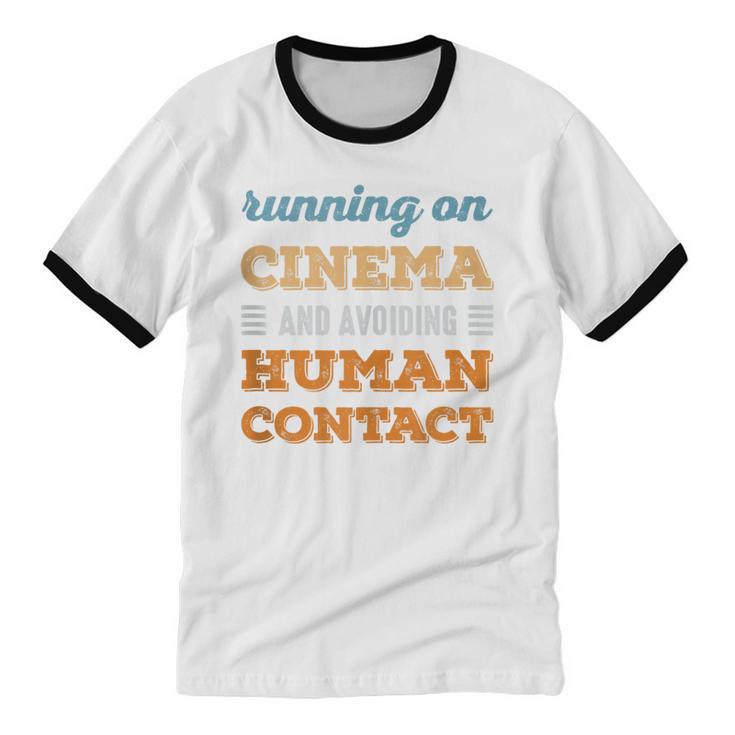 Running On Cinema Social Introvert Humor Vintage Unisex Cotton Ringer T-Shirt
