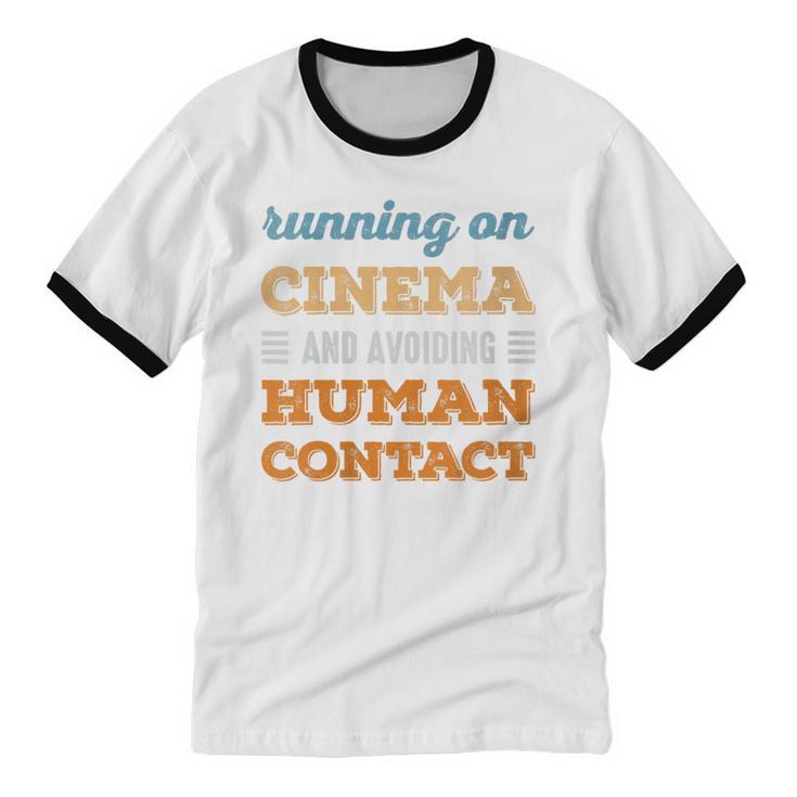 Running On Cinema Social Introvert Humor Vintage Unisex Cotton Ringer T-Shirt