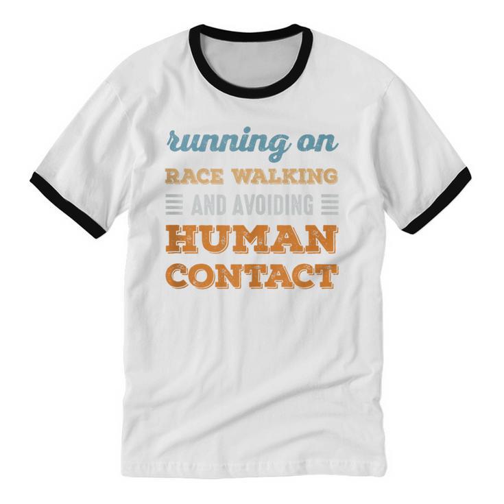 Running On Race Walking Social Introvert Humor Vintage Unisex Cotton Ringer T-Shirt