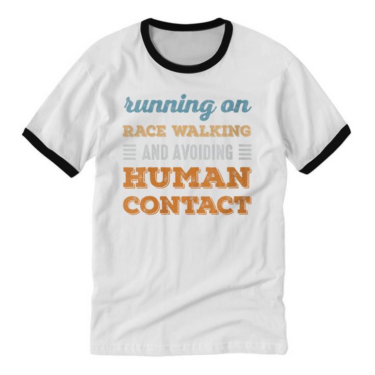 Running On Race Walking Social Introvert Humor Vintage Unisex Cotton Ringer T-Shirt