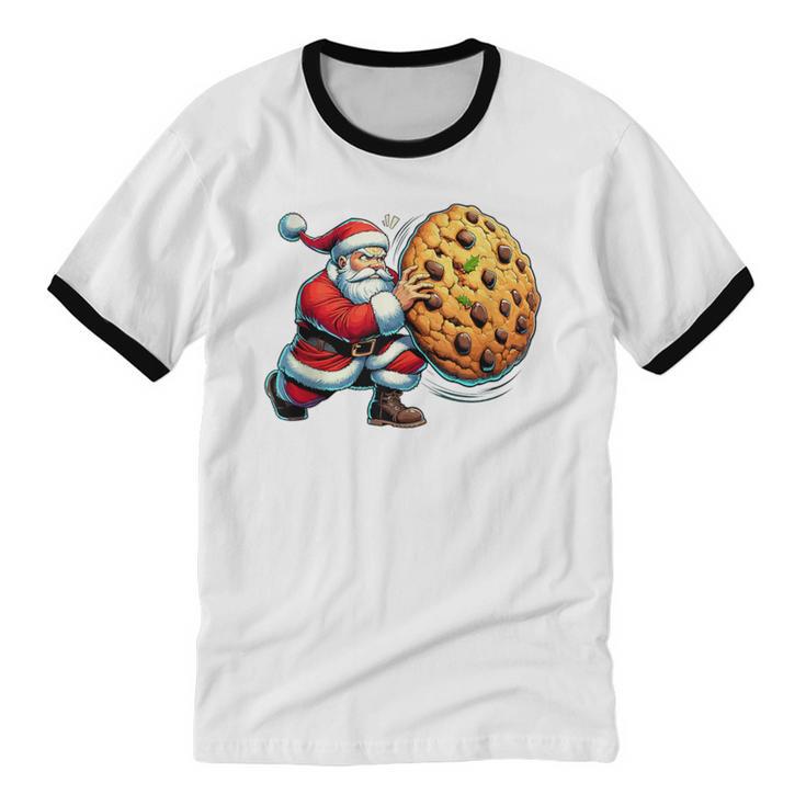 Santa Holding Cookie Xmas Baker Introvert Christmas Unisex Cotton Ringer T-Shirt Santa Holding Cookie Xmas Baker Introvert Christmas Unisex Cotton Ringer T-Shirt