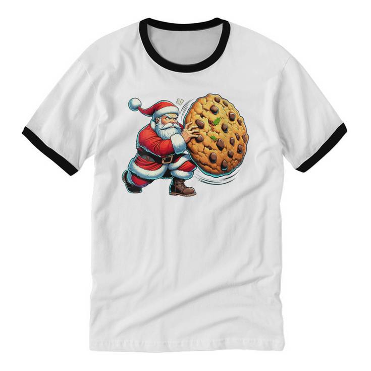 Santa Holding Cookie Xmas Baker Introvert Christmas Unisex Cotton Ringer T-Shirt Santa Holding Cookie Xmas Baker Introvert Christmas Unisex Cotton Ringer T-Shirt
