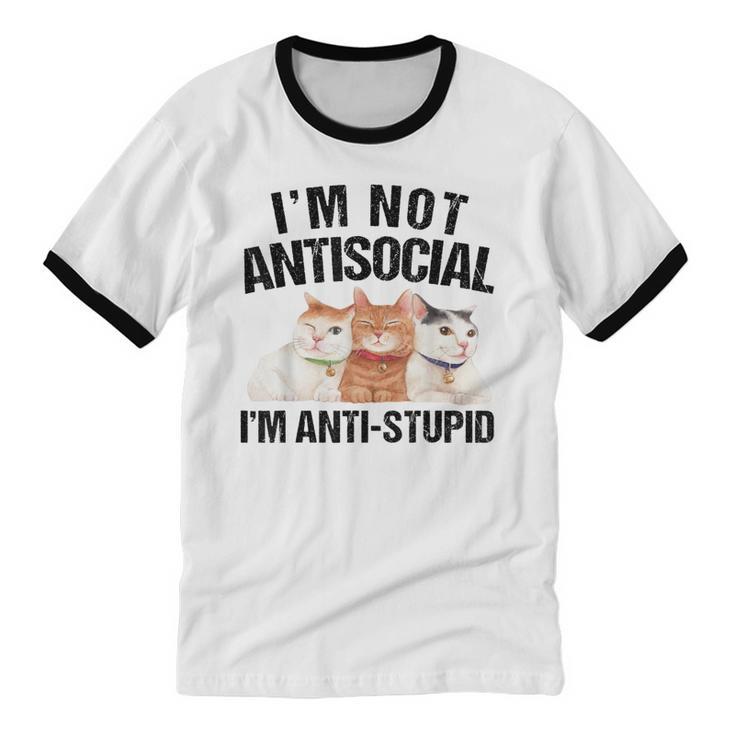Sarcasm Cat Sarcastic Introvert Antisocial Cat Lover Unisex Cotton Ringer T-Shirt