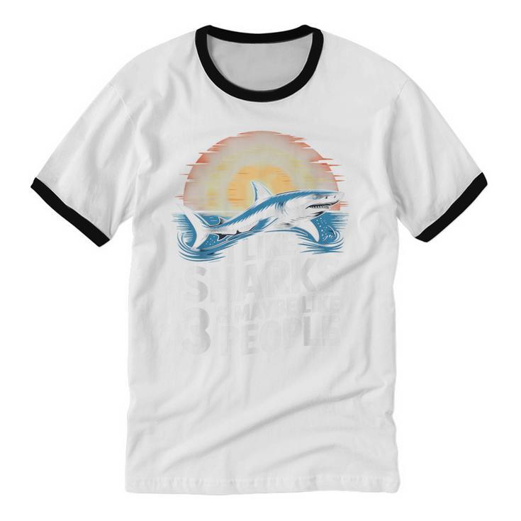 I Like Sharks & Maybe Like 3 People Humor Introverts Summer Unisex Cotton Ringer T-Shirt