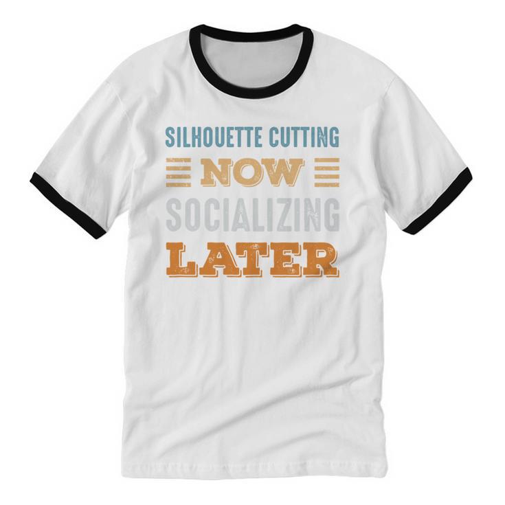 Silhouette Cutting Now Minimal Socializing Introvert Unisex Cotton Ringer T-Shirt