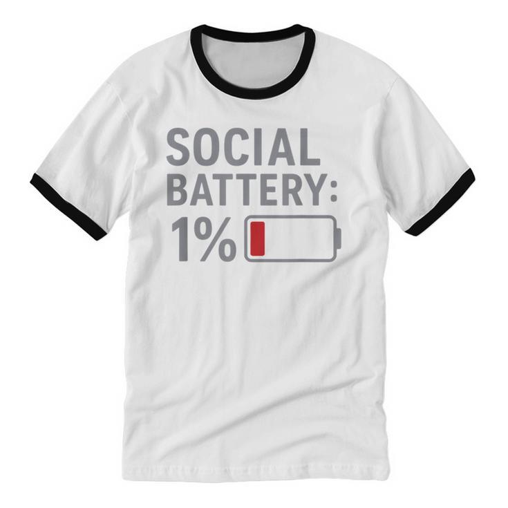 Social Battery 1 Percent Introvert Mood Minimalist Unisex Cotton Ringer T-Shirt Social Battery 1 Percent Introvert Mood Minimalist Unisex Cotton Ringer T-Shirt