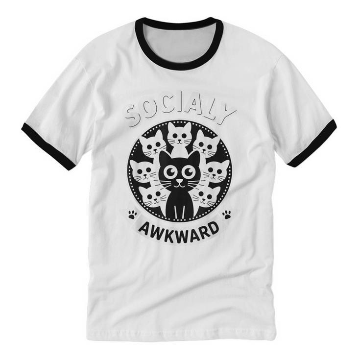 Socially Awkward Cute Introvert Cat Meme Anti-Social Club Unisex Cotton Ringer T-Shirt