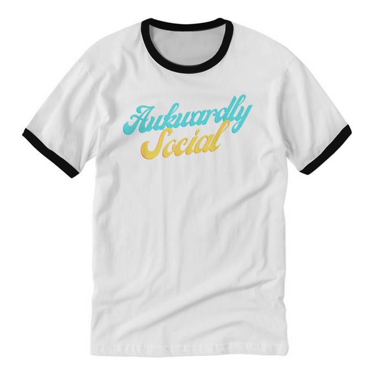 Socially Awkward Introvert Retro Anxious Awkwardly Social Unisex Cotton Ringer T-Shirt