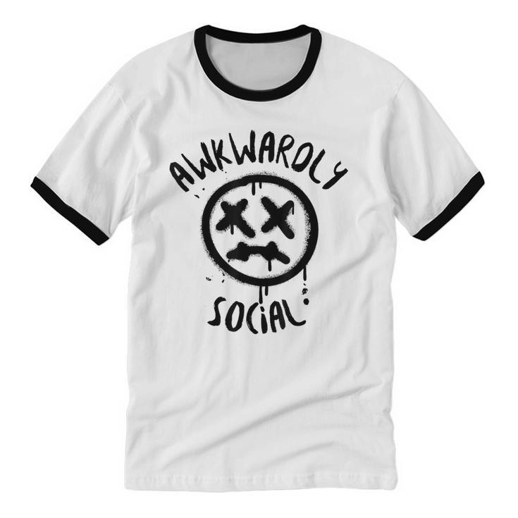 Socially Awkward Introvert Social Anxious Awkwardly Social Unisex Cotton Ringer T-Shirt