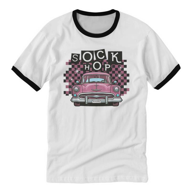 Sock Hop 50s Classic Car Nostalgia 1950s Greaser Unisex Cotton Ringer T-Shirt
