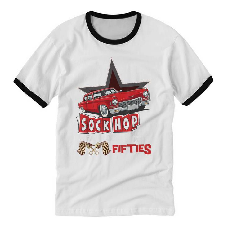 Sock Hop Fabulous Fifties Rock N Roll Automobile Nostalgia Unisex Cotton Ringer T-Shirt
