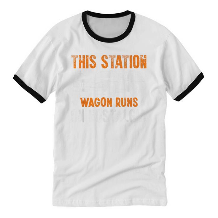 This Station Wagon Runs On Nostalgia Wagon Unisex Cotton Ringer T-Shirt