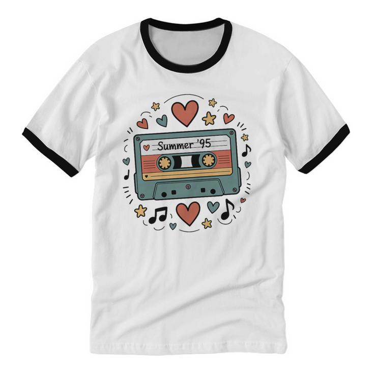 Summer ’95 Retro Cassette Tape Nostalgia Music Lover Premium Tri-Blend Unisex Cotton Ringer T-Shirt