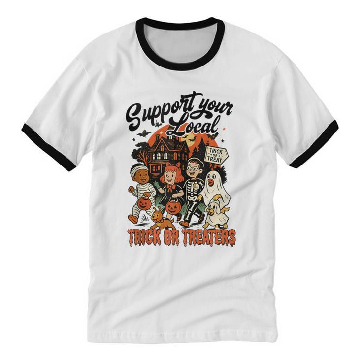 Support Your Local Trick Or Treaters Retro Spooky Nostalgia Unisex Cotton Ringer T-Shirt