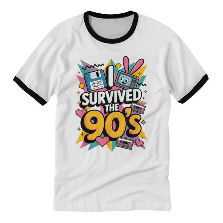 I Survived The 90s – Cute Retro Cartoon Nostalgia Unisex Cotton Ringer T-Shirt I Survived The 90s – Cute Retro Cartoon Nostalgia Unisex Cotton Ringer T-Shirt