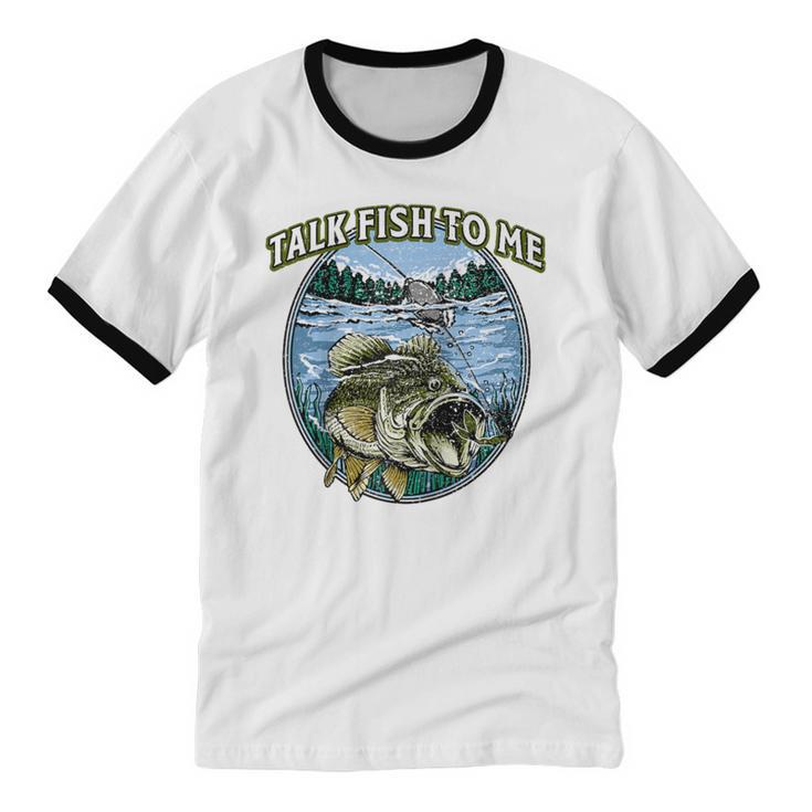 Talk Fish To Me Introvert Fishing Antisocial Fisherman Raglan Baseball Tee Unisex Cotton Ringer T-Shirt