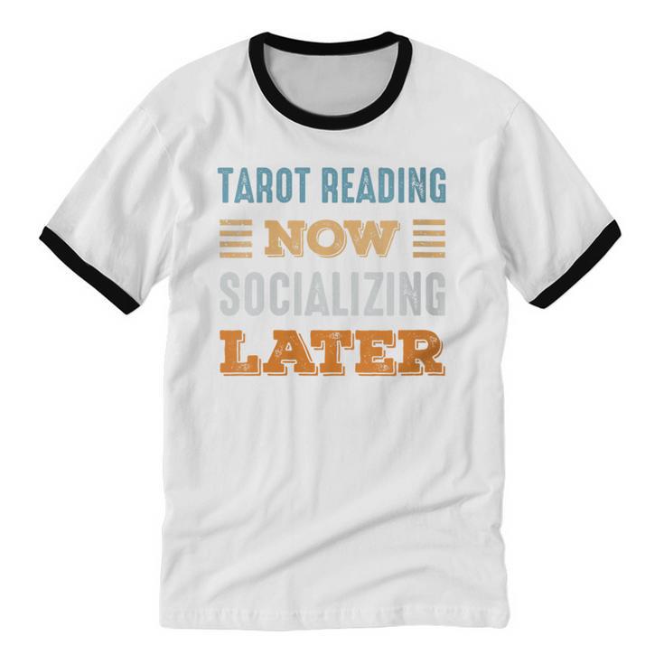 Tarot Reading Now Minimal Socializing Introvert Vintage Unisex Cotton Ringer T-Shirt