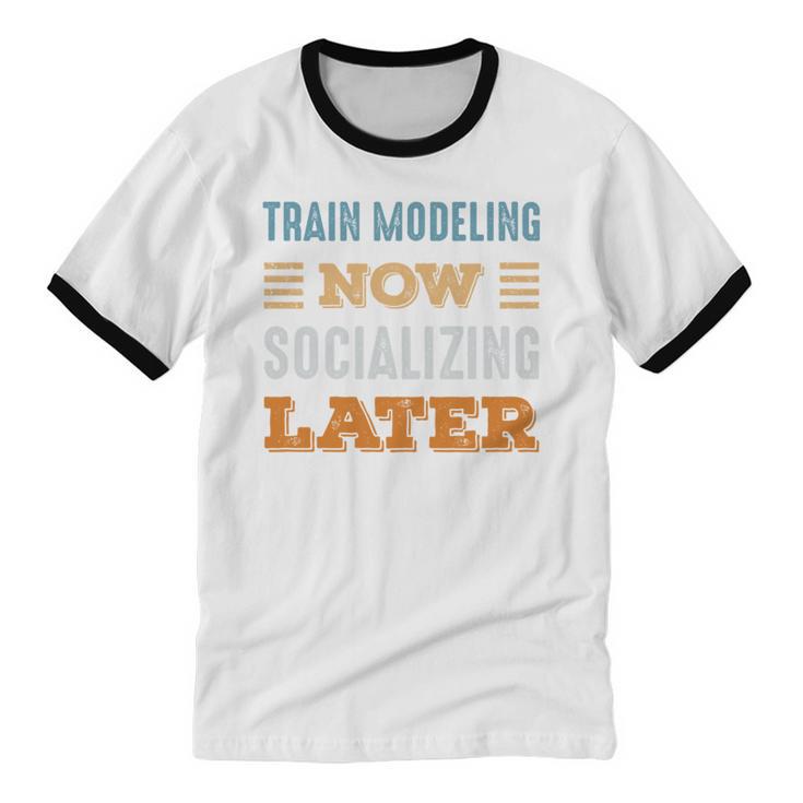 Train Modeling Now Minimal Socializing Introvert Vintage Unisex Cotton Ringer T-Shirt