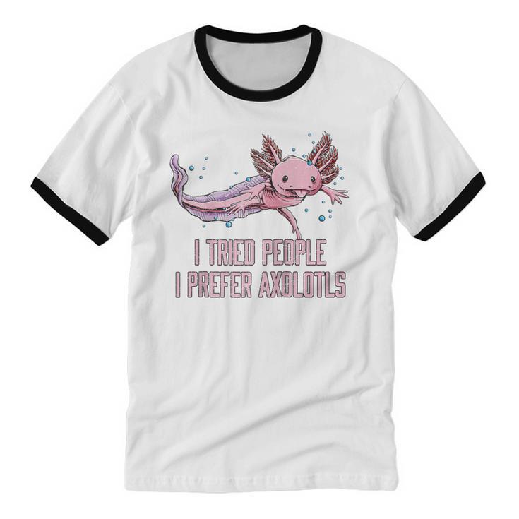 I Tried People I Prefer Axolotl Salamander Introvert Raglan Baseball Tee Unisex Cotton Ringer T-Shirt