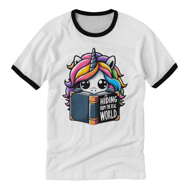 Unicorn Reading Book Reader Introvert Book Lover Humor Unisex Cotton Ringer T-Shirt Unicorn Reading Book Reader Introvert Book Lover Humor Unisex Cotton Ringer T-Shirt