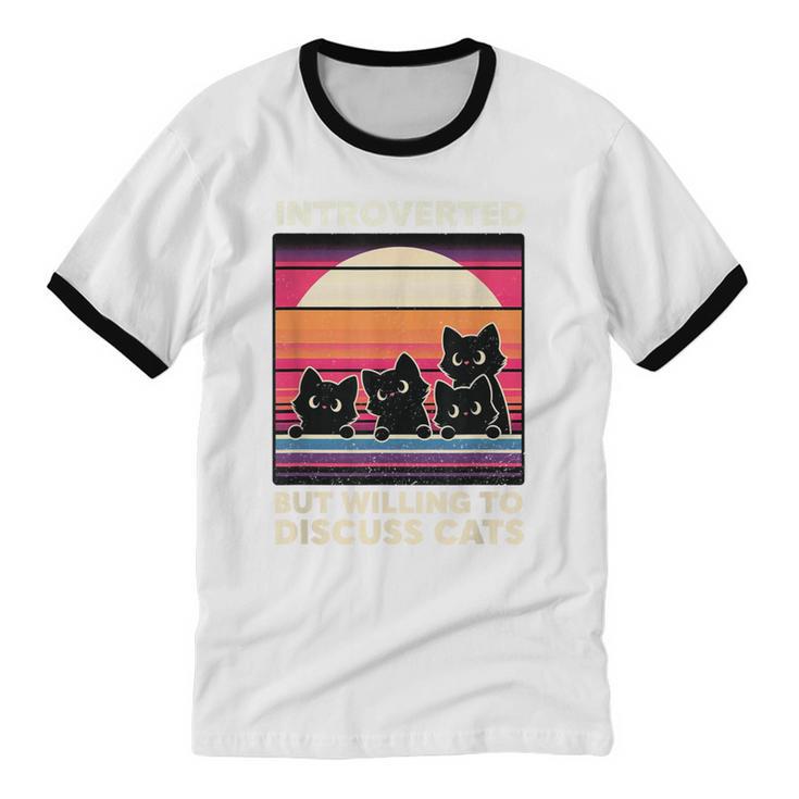 Unique Art For Introverted Cat Fans -Adults Cat Humorous Introvert Small Unisex Cotton Ringer T-Shirt