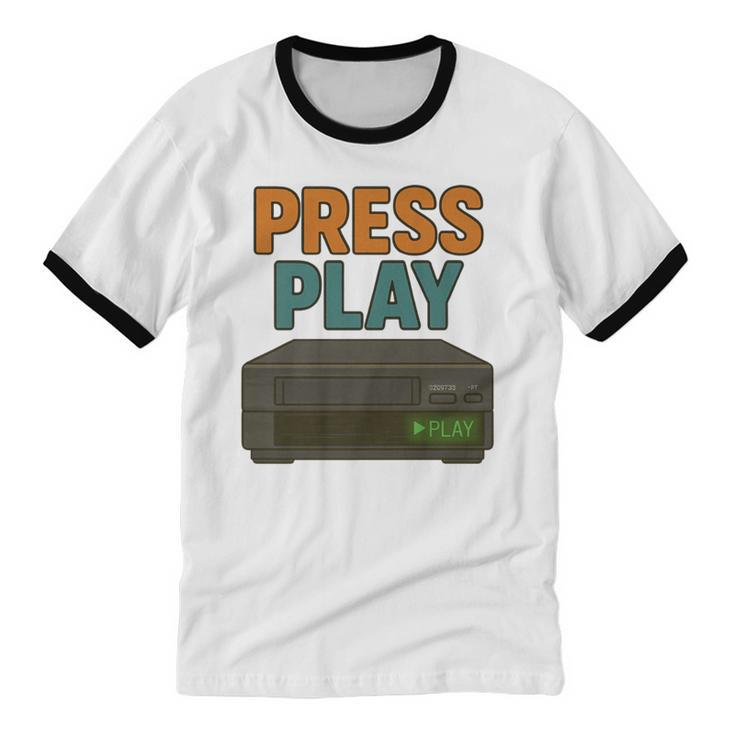 VHS Cassette Retro Analog Nostalgia Theme Premium Unisex Cotton Ringer T-Shirt