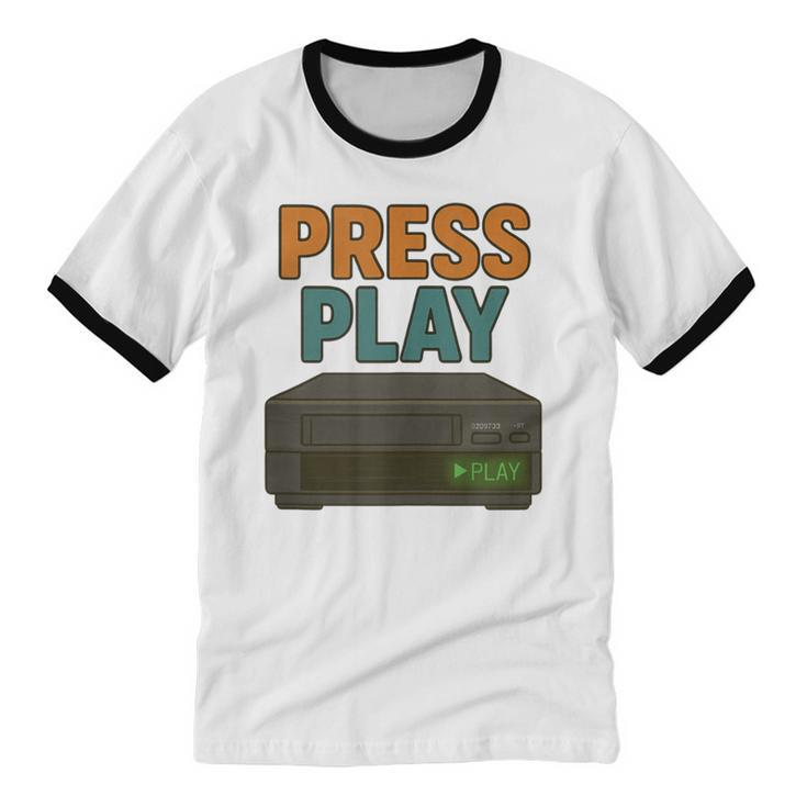 VHS Cassette Retro Analog Nostalgia Theme Unisex Cotton Ringer T-Shirt