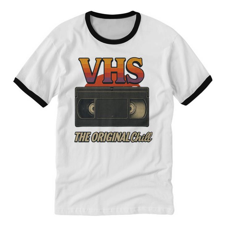 VHS Tape Nostalgia Old School Technology Humor Premium Unisex Cotton Ringer T-Shirt