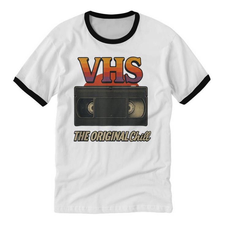 VHS Tape Nostalgia Old School Technology Humor Unisex Cotton Ringer T-Shirt VHS Tape Nostalgia Old School Technology Humor Unisex Cotton Ringer T-Shirt