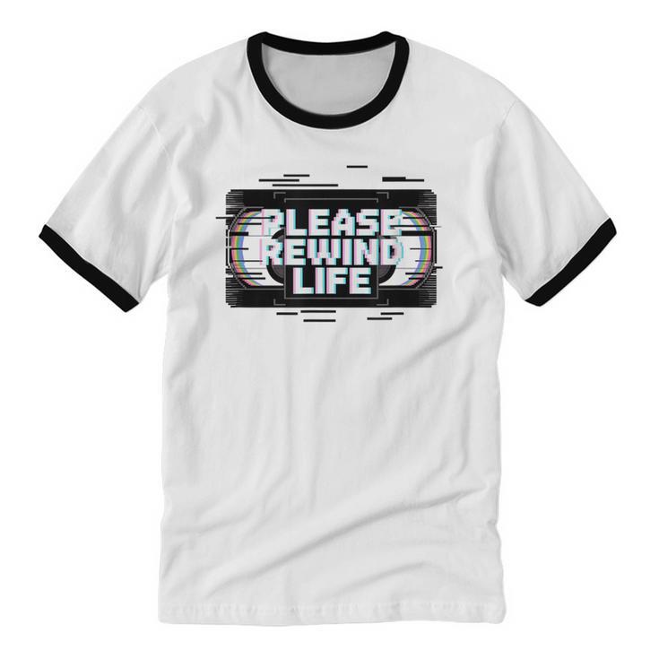 VHS Tape Rewind Glitch 90s Retro Nostalgia Please Rewind Unisex Cotton Ringer T-Shirt VHS Tape Rewind Glitch 90s Retro Nostalgia Please Rewind Unisex Cotton Ringer T-Shirt