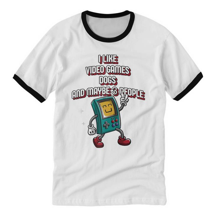 I Like Video Games Dogs And Maybe 3 People Gamer Introvert Raglan Baseball Tee Unisex Cotton Ringer T-Shirt