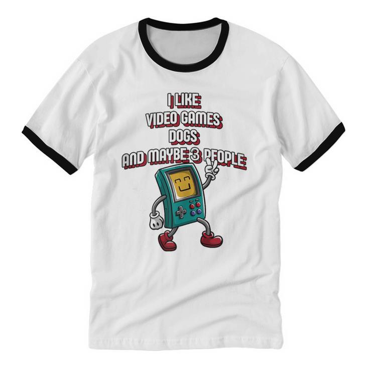 I Like Video Games Dogs And Maybe 3 People Gamer Introvert Unisex Cotton Ringer T-Shirt