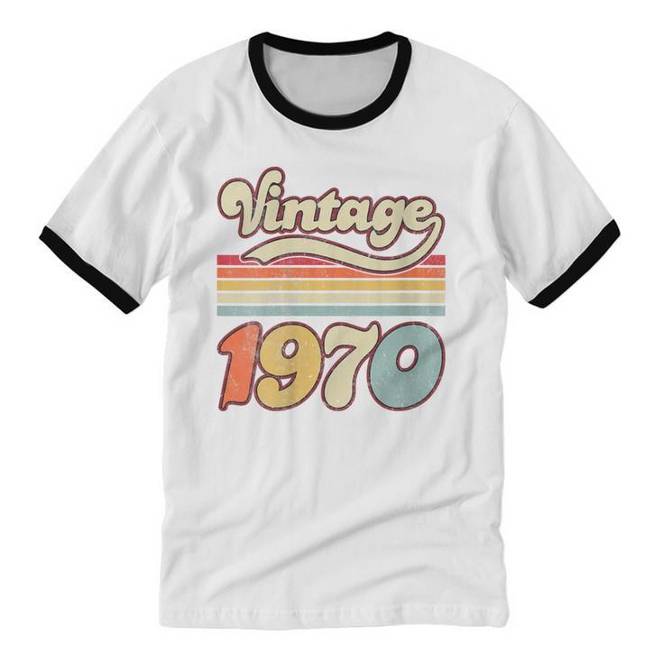 Vintage 1970 Birthday Retro Style 70's Born Nostalgia Outfit Unisex Cotton Ringer T-Shirt