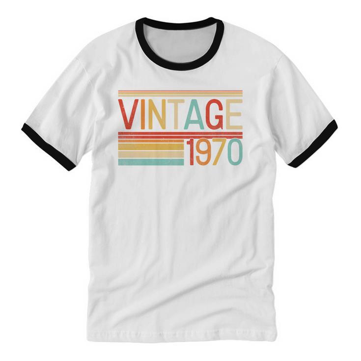 Vintage 1970 Birthday Retro Style 70's Born Nostalgia Party Premium Tri-Blend Unisex Cotton Ringer T-Shirt