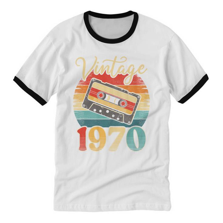 Vintage 1970 Retro Cassette Tape 70s Born Nostalgia Birthday Unisex Cotton Ringer T-Shirt