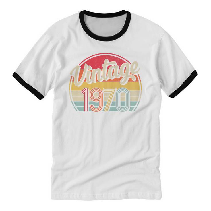 Vintage 1970 Retro Style 70's Born Nostalgia Vibe Birthday Premium Tri-Blend Unisex Cotton Ringer T-Shirt