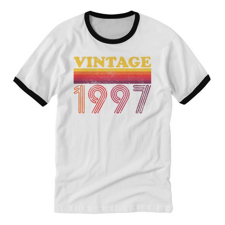 Vintage 1997 Retro Style 90's Born Nostalgia Vibes Birthday Premium Tri-Blend Unisex Cotton Ringer T-Shirt