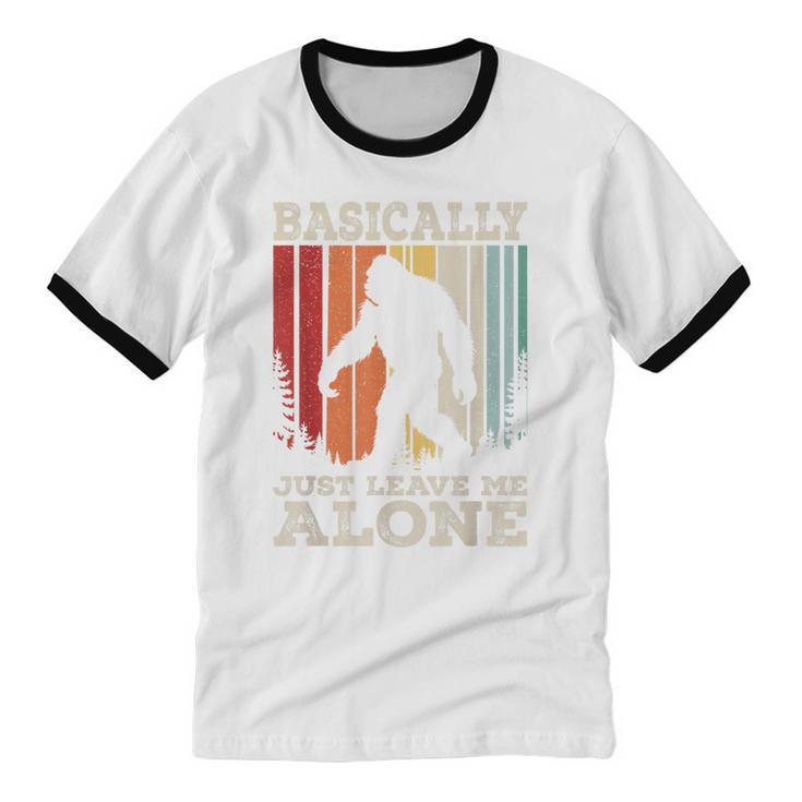 Vintage Basically Just Leave Me Alone Bigfoot Introverts Unisex Cotton Ringer T-Shirt Vintage Basically Just Leave Me Alone Bigfoot Introverts Unisex Cotton Ringer T-Shirt