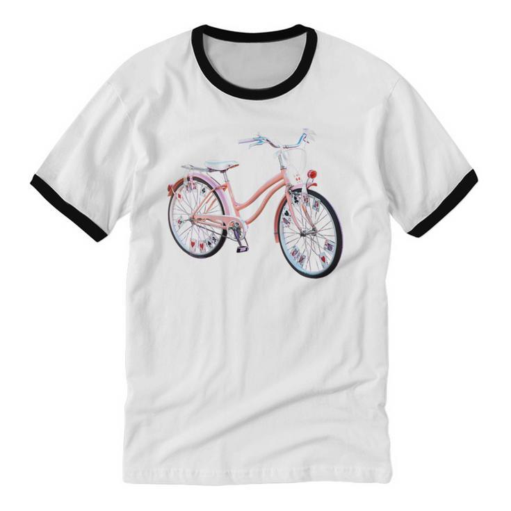 Vintage Bicycle With Playing Cards Nostalgia Unisex Cotton Ringer T-Shirt