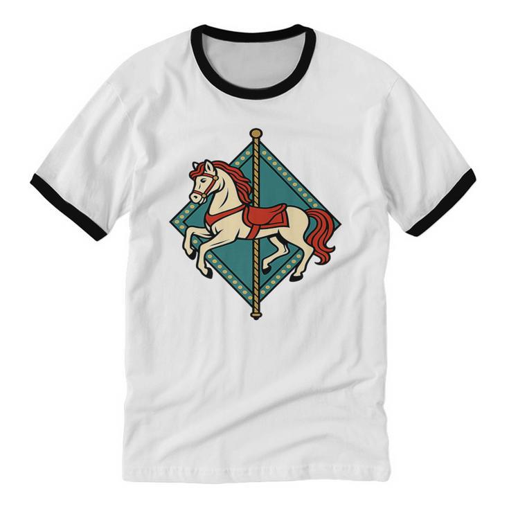 Vintage Carousel Horse Merry Go Round Nostalgia Art Premium Unisex Cotton Ringer T-Shirt