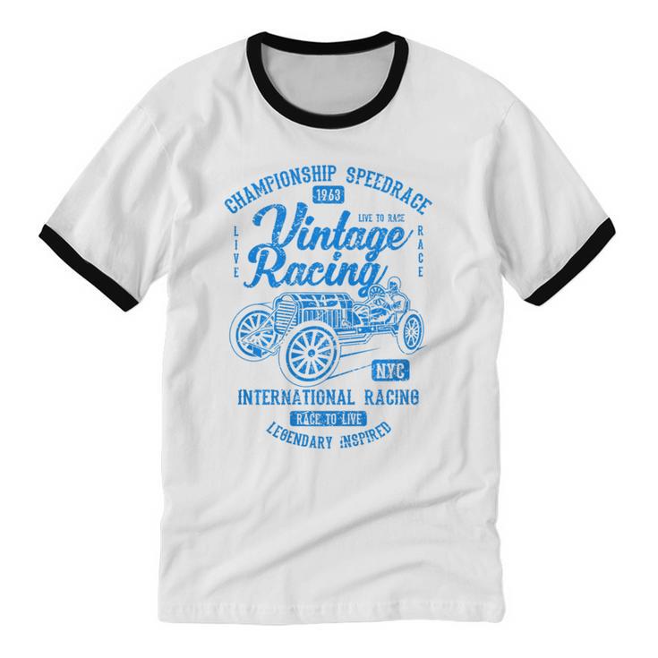 Vintage Racing Automotive Nostalgia Distressed Car Premium Tri-Blend Unisex Cotton Ringer T-Shirt