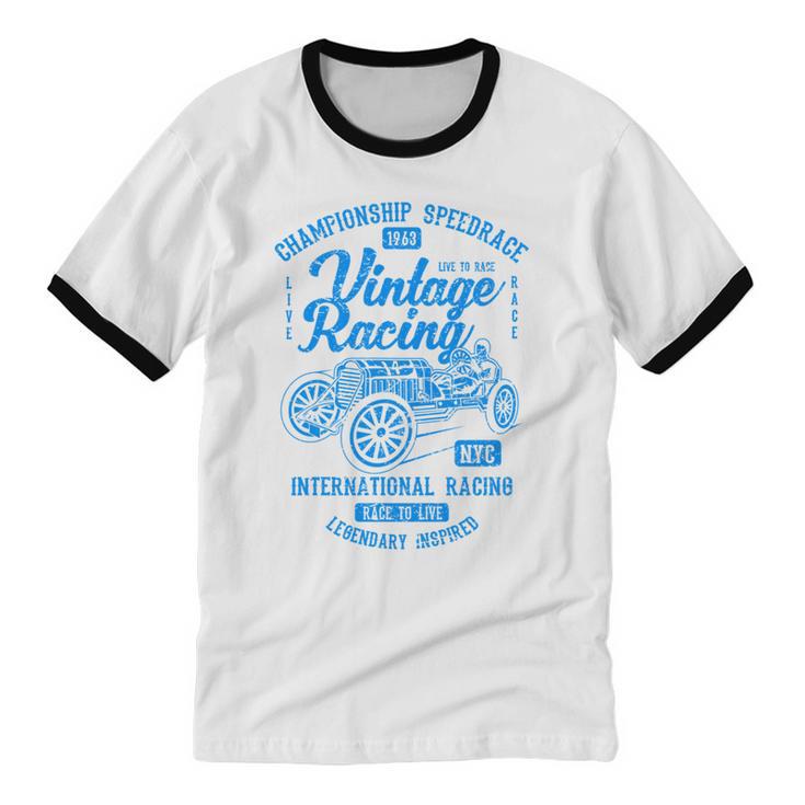 Vintage Racing Automotive Nostalgia Distressed Car Unisex Cotton Ringer T-Shirt