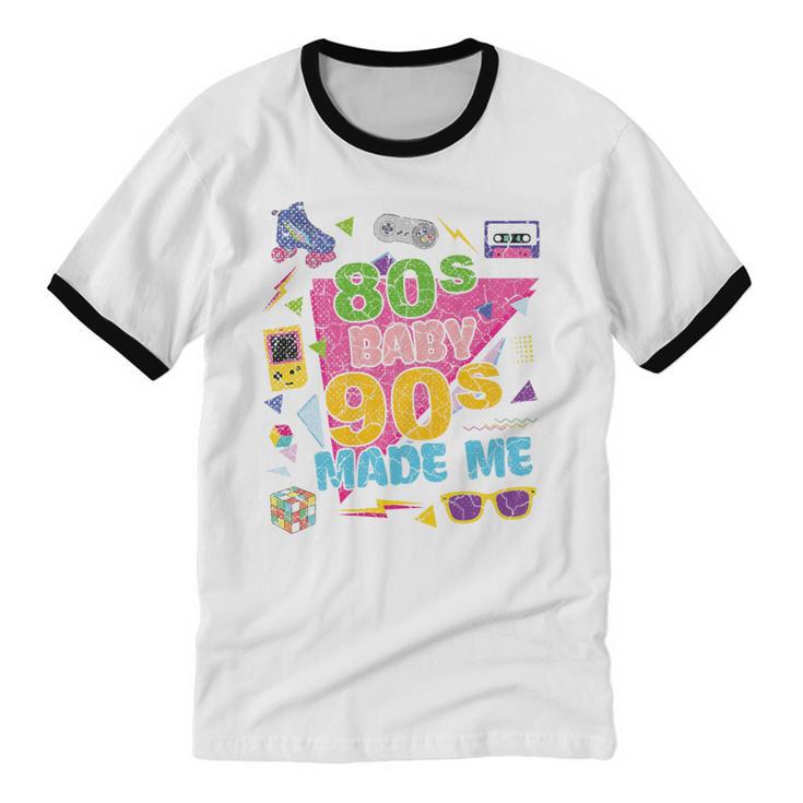 Vintage Retro 80's Baby 90's Made Me 1980s 1990s Nostalgia Premium Tri-Blend Unisex Cotton Ringer T-Shirt